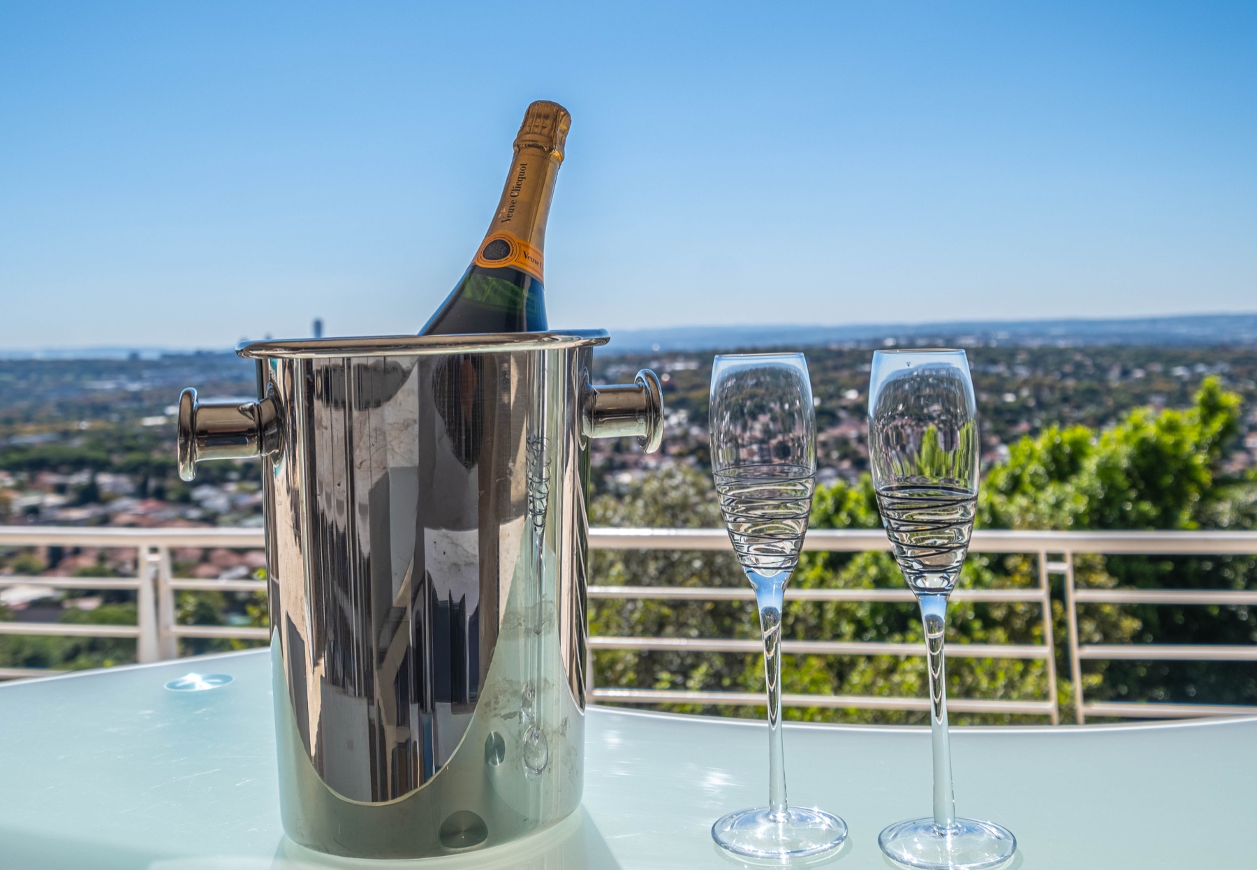 Champagne setup with city views at Venue With A View