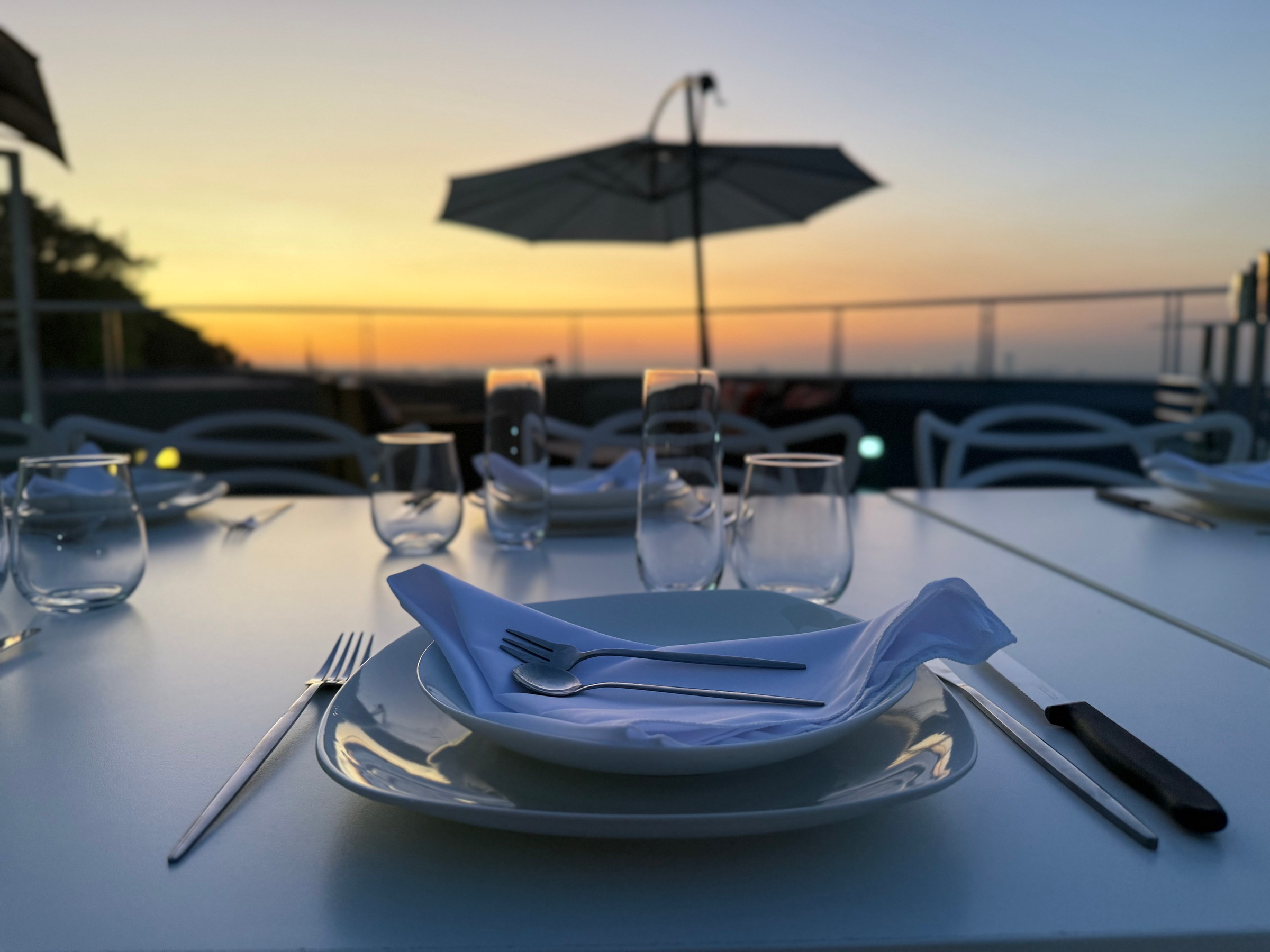 Sunset place setting on the Horizons deck